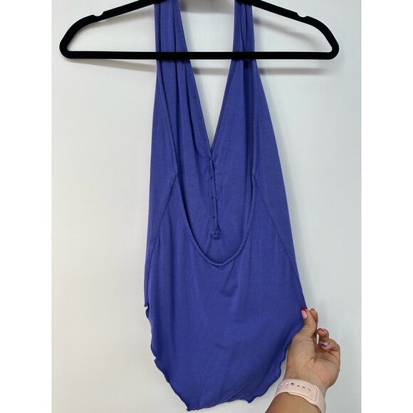 Rachel Pally Halter Purple Henley Buttoned Bodysuit - Picture 3 of 6